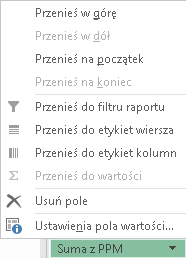 Ustawienia pola wartości – 1