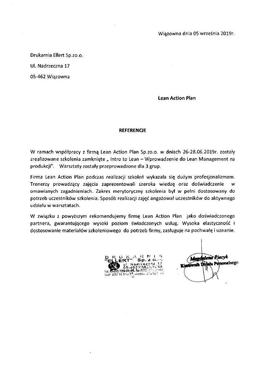Drukarnia Ellert - Referencje Lean Action Plan