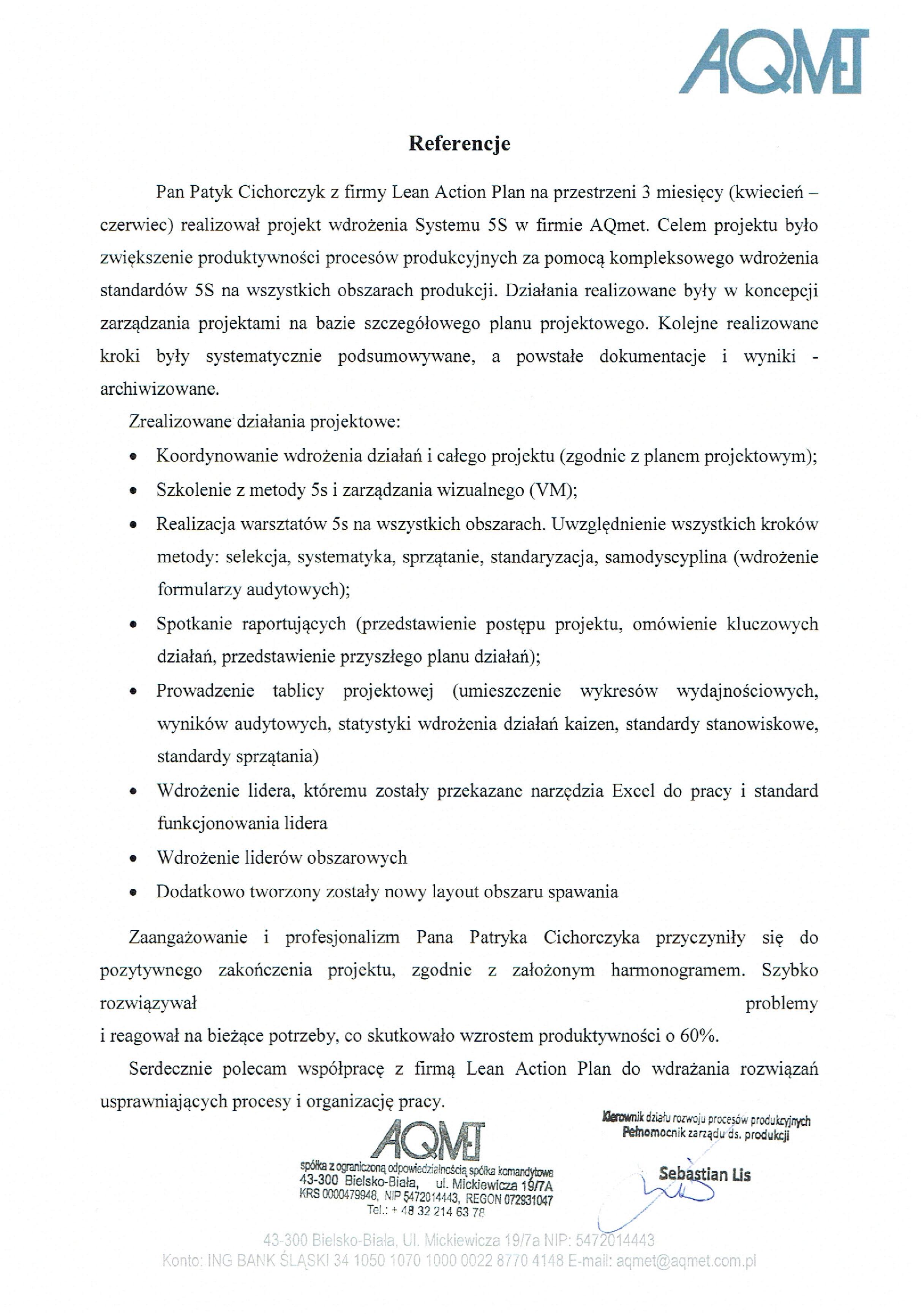 Referencje Lean Action Plan - Wdrożenie 5S