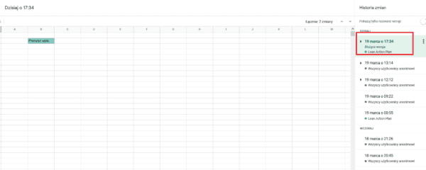 Współpraca zdalna - arkusze google (historia)