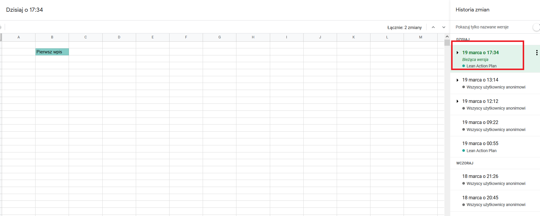 Współpraca zdalna – arkusze google (historia) Współpraca zdalna - arkusze google (historia)