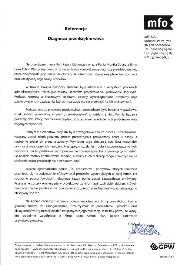 Referencje Lean MFO - przetwórstwo stali