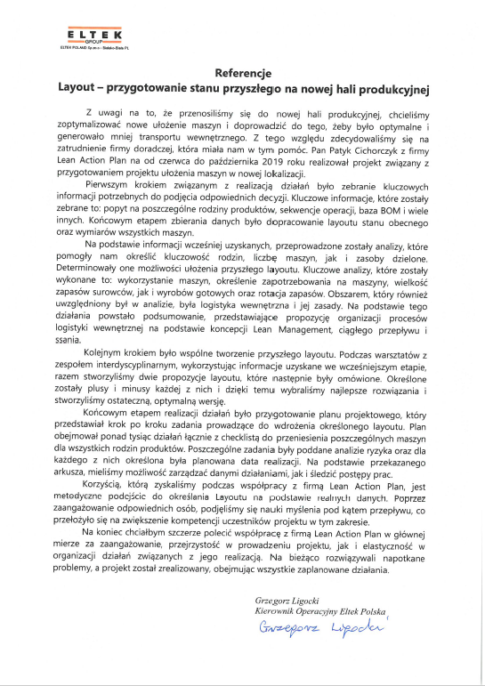 Projekt Layout - referencje Lean Action Plan