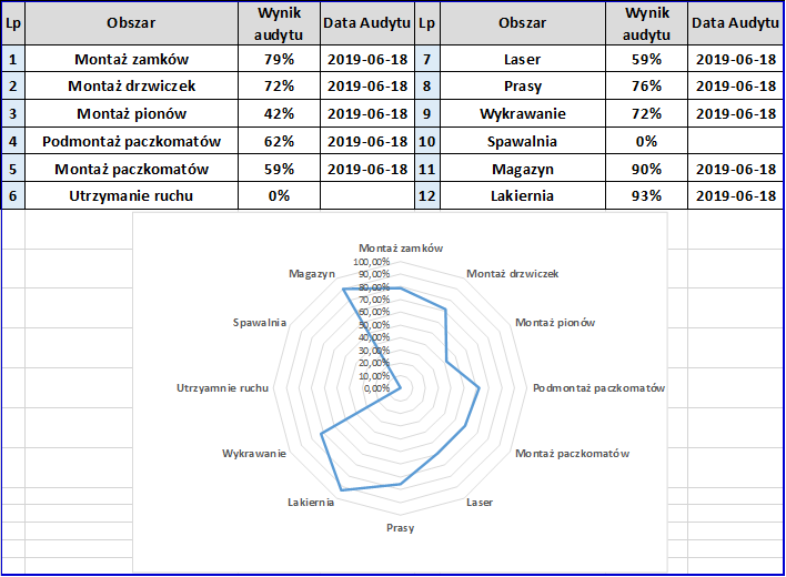 Wyniki audytu - raport podsumowujący działania związane z metodą 5S