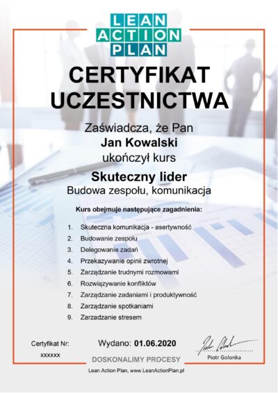 certyfikowane szkolenie Lidera