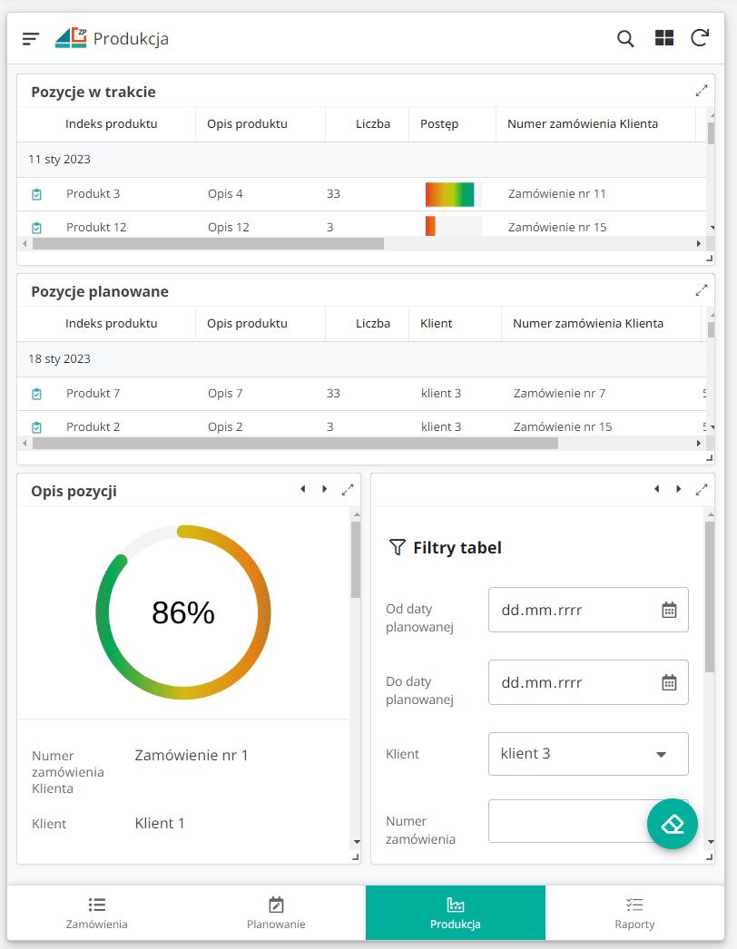 Aplikacja do zarządzania produkcją – zamówienia Podgląd danych z produkcji na aplikacji - LeanActionPlan