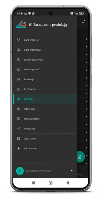 Aplikacja do zarządzania produkcją Menu aplikacji - zarządzanie produkcją - LeanActionPlan